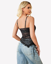 Drawstring Sheer Cami Top Lace Crop Top